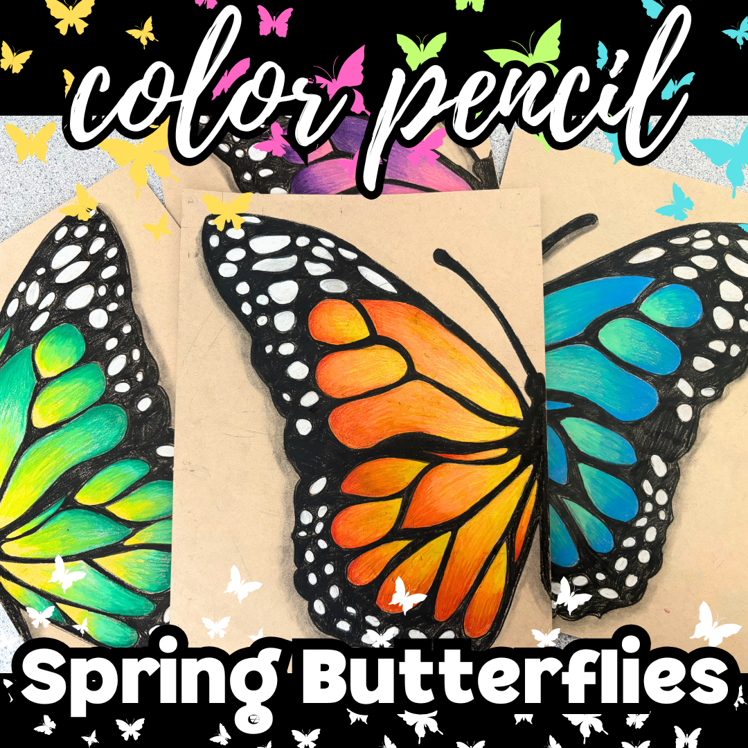 How to Draw a Color Pencil Butterfly with Grid - the cozy art teacher blog
